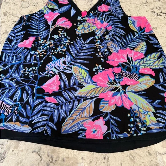 Lilly Pulitzer multi seaside carnival sleeveless blouse reversible/ black - Picture 4 of 4
